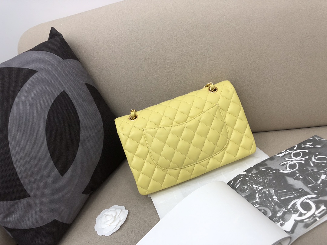 Medium Classic Flap Lambskin Bag AO1112 Yellow/Gold